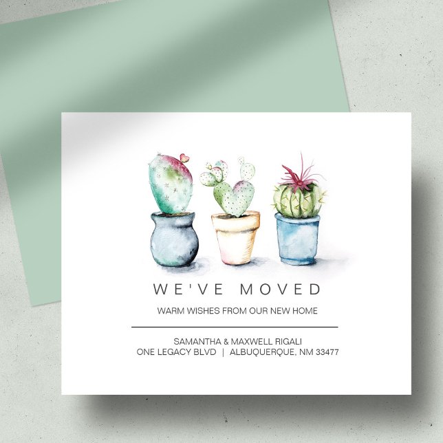 Budget Watercolor Potted Plant Moving Flyer (moving announcement budget watercolor potted plant.)