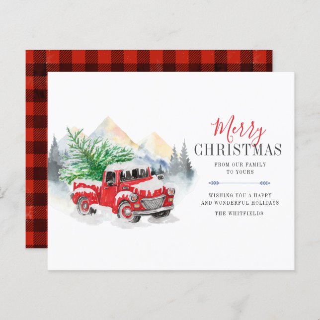 Budget Watercolor Red Truck Merry Christmas (Front/Back)
