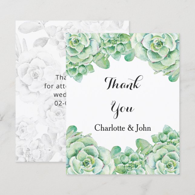 Budget Watercolor Succulent Wedding Thank You Card (Front/Back)