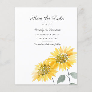 Budget Watercolor Sunflower Floral Save The Date