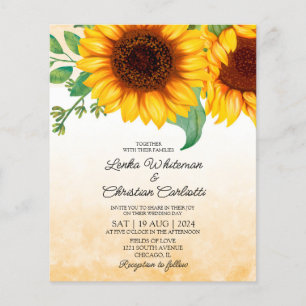 Budget Watercolor Sunflower wedding invitation