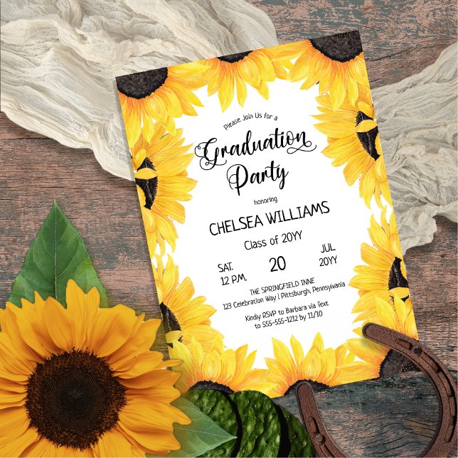 Budget Watercolor Sunflowers Graduation Party Flyer (BUDGET Watercolor Sunflowers Graduation Party Flyer )