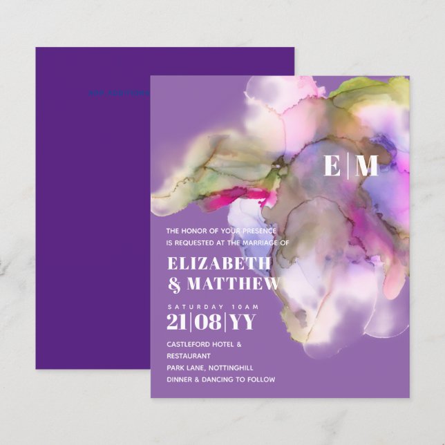 BUDGET Watercolor Wedding Abstract Purple Grey (Front/Back)