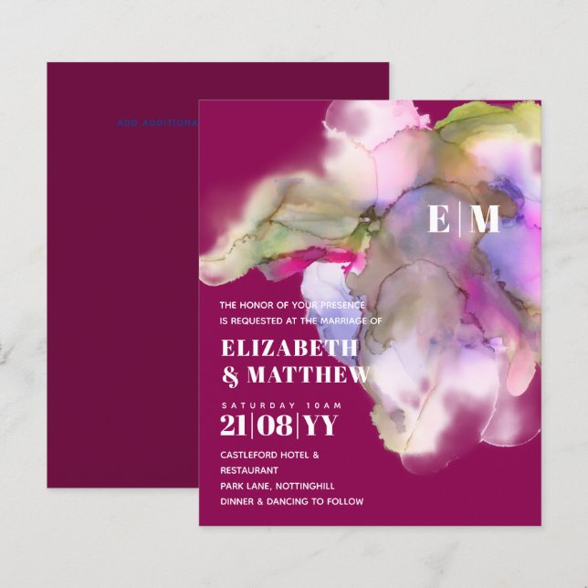 BUDGET Watercolor Wedding Abstract Purple Grey (Front/Back)