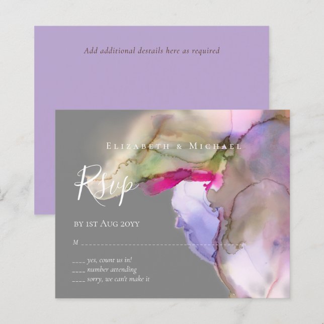 BUDGET Watercolor Wedding Abstract Purple  rsvp (Front/Back)