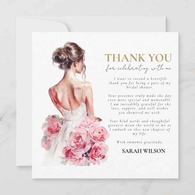 Budget Watercolor Wedding Bridal Shower Thank You  Invitation (Front)