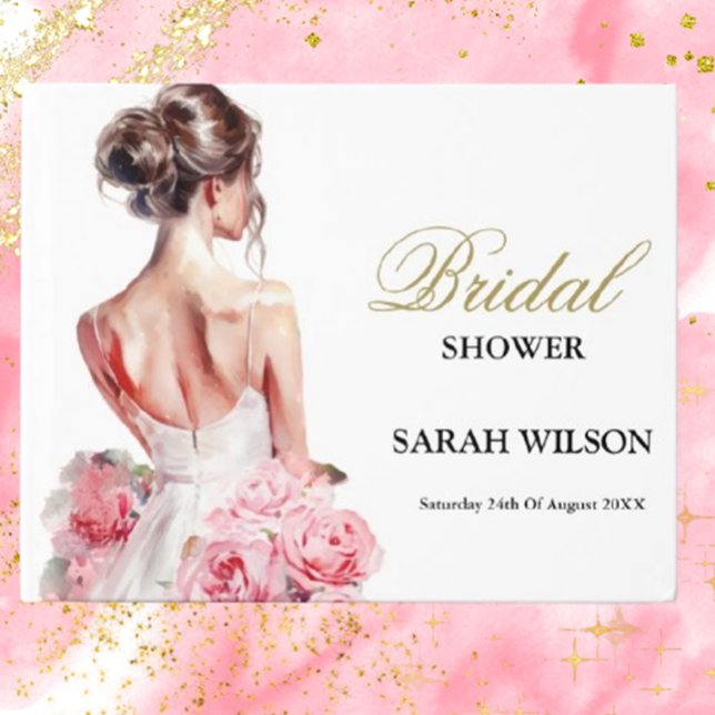 Budget Watercolor Wedding Gown Bridal Shower  Guest Book (Capture memories beautifully with our Budget Watercolor Wedding Gown Guest Book. Designed by Brett D)