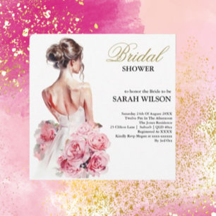 Budget Watercolor Wedding Gown Bridal Shower  Invitation