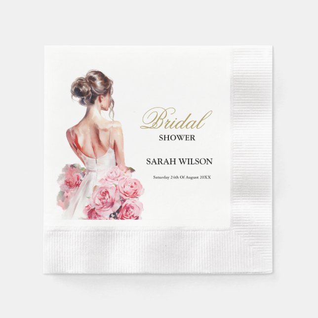Budget Watercolor Wedding Gown Bridal Shower  Napkin (Front)