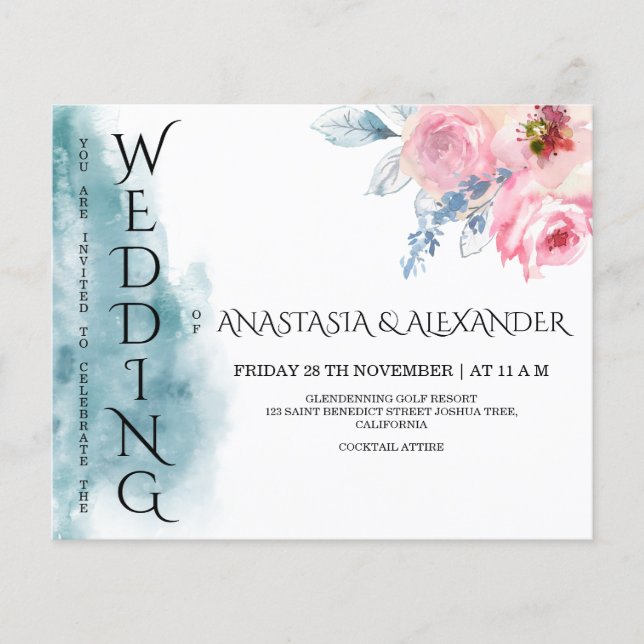 Budget Watercolor wedding invitation. Flyer (Front)