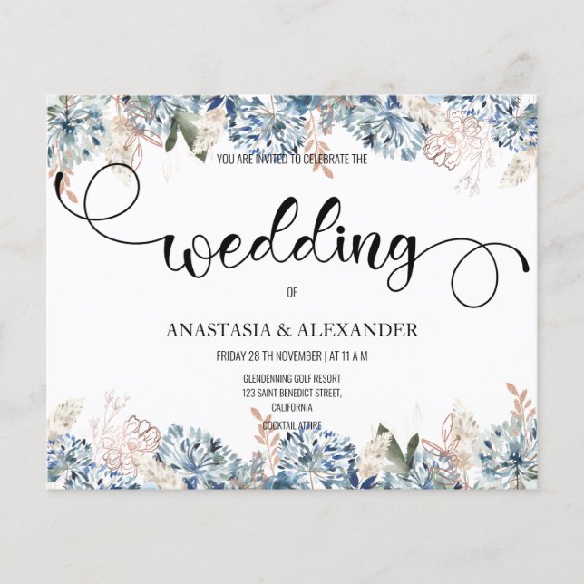Budget watercolor wedding invitation. Flyer (Front)