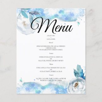 Budget Watercolor WEDDING MENU. Flyer