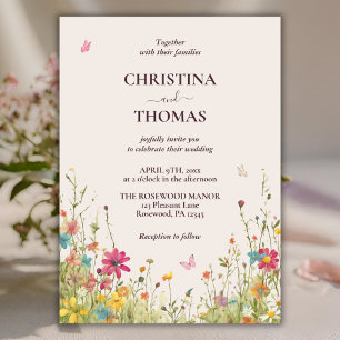 Budget Watercolor Wildflowers Boho Beige Wedding Invitation