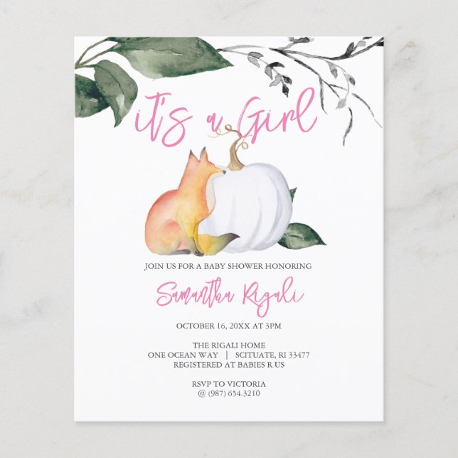 Budget Watercolor Woodland Fall Themed Baby Shower Flyer (Front)