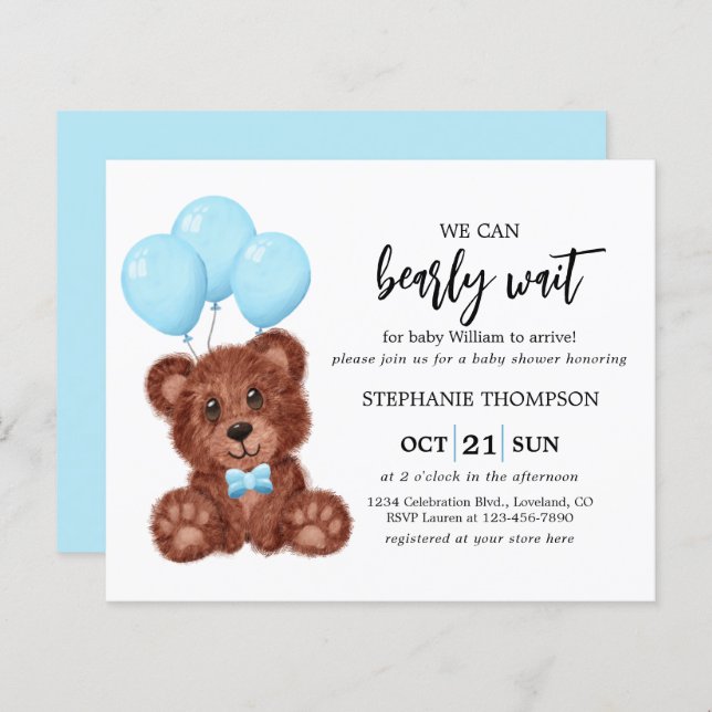Budget We Can Bearly Wait Baby Shower Invitation (Front/Back)