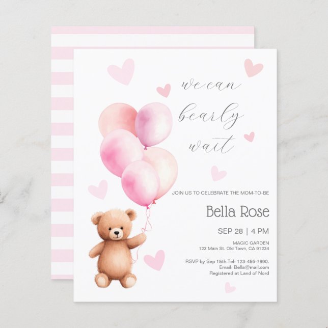 Budget We Can Bearly Wait Baby Shower Invitation (Front/Back)
