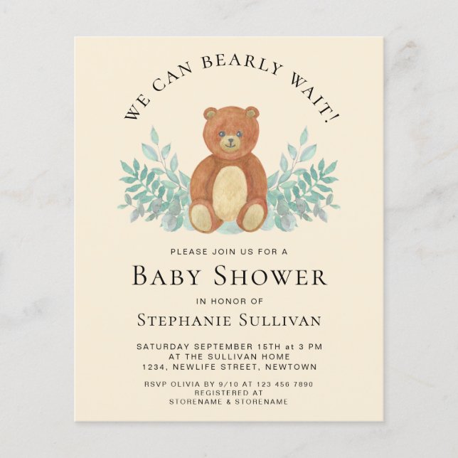Budget We Can Bearly Wait Baby Shower Invitation (Front)