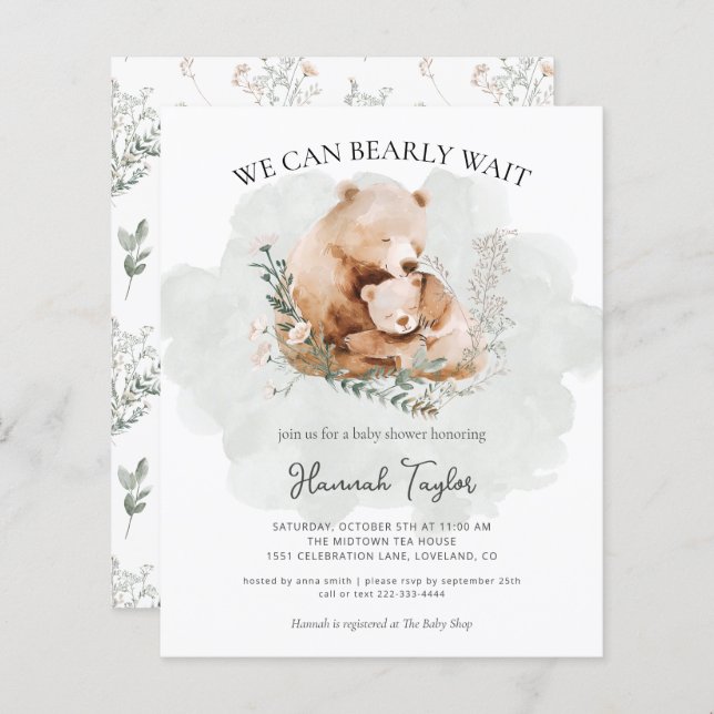 Budget We Can Bearly Wait Teddy Bear Baby Shower (Front/Back)
