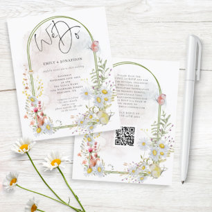 Budget We Do Daisies Arch QR Wedding invitation