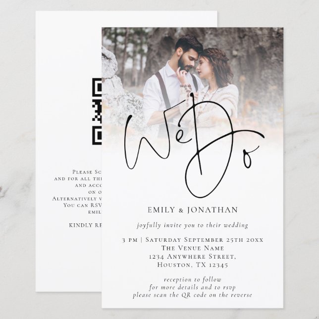 Budget We Do Photo QR Code Script Wedding Invite (Front/Back)