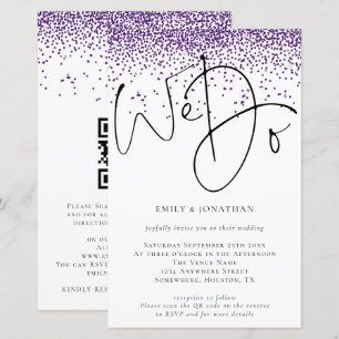 Budget We Do QR code Purple Glitter Wedding Invite