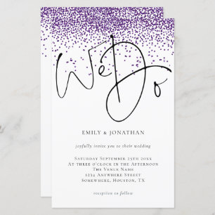 Budget We Do Script Purple Glitter Wedding Invite