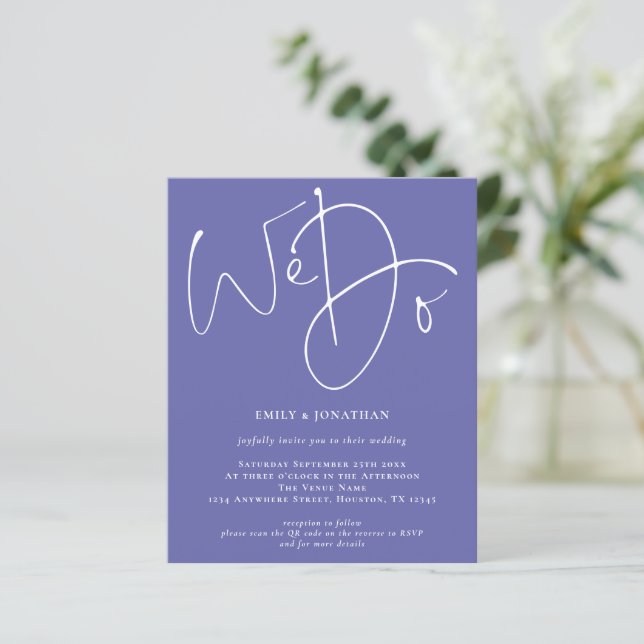 Budget We Do Very Peri Blue QR Wedding Invite (Standing Front)