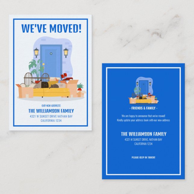 Budget We’ve Moved Blue Front Door Cute Moving Card (Front/Back)