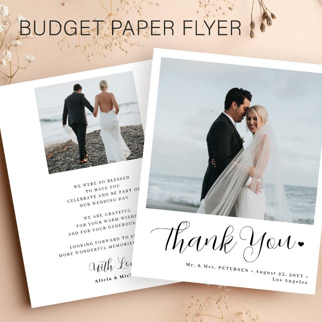 Budget wedding 2 photo minimalist thank you flyer (Creator Uploaded)