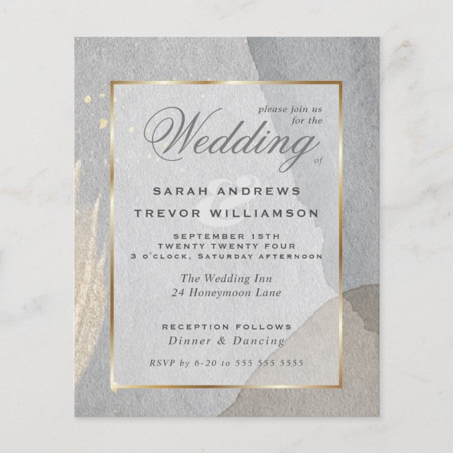 Budget Wedding Abstract Pewter Wabi Sabi  Invitati (Front)