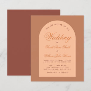 Budget Wedding Arch Calligraphy Brown Invitation