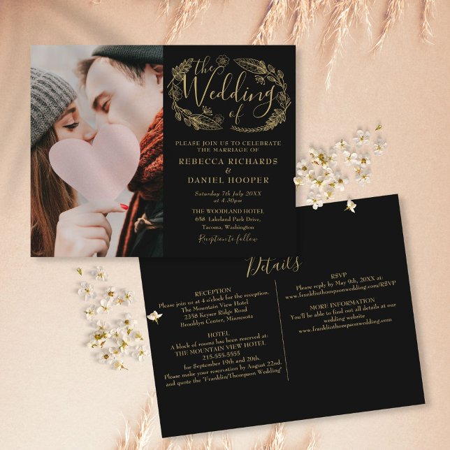Budget Wedding Black Gold Details Photo Invite (Creator Uploaded)