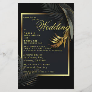Budget Wedding Black Gold Framed Tropical Leaves