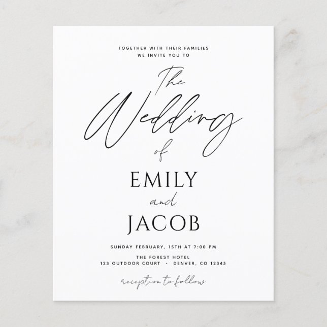 Budget Wedding Black White Script Typography Flyer (Front)