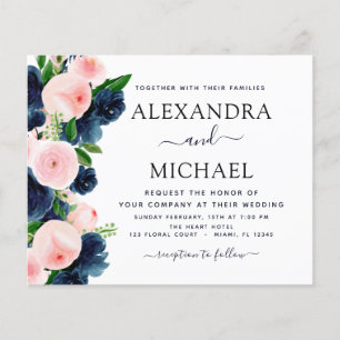 Budget Wedding Blue Pink Floral Invitation Flyer