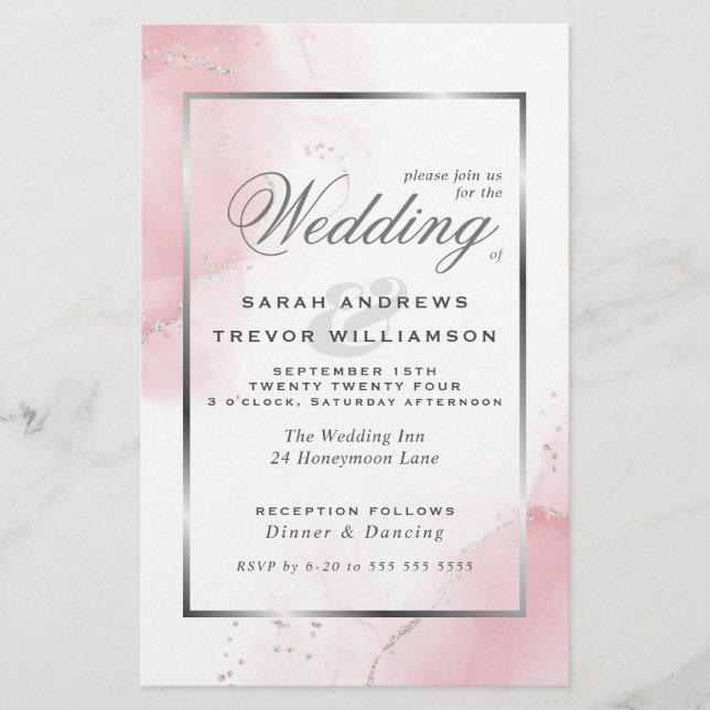 Budget Wedding Blush Pink Silver Abstract (Front)