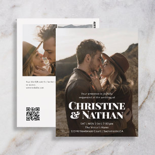 Budget Wedding Bold Chic 3 Photo QR Code Postcard
