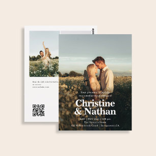 Budget Wedding Bold Elegant 3 Photo QR Code Postcard