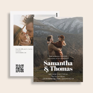 Budget Wedding Bold Elegant 3 Photo QR Code Postcard