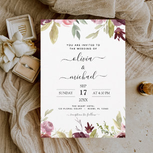 Budget Wedding Burgundy Pink Floral Invitation