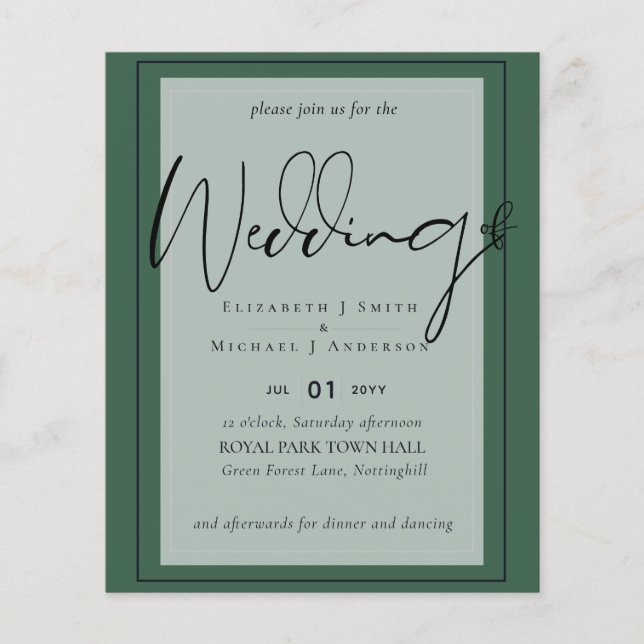 BUDGET Wedding Colours Green Sage Olive Invite (Front)