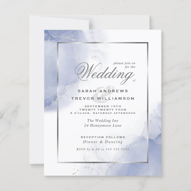 Budget Wedding Cornflower Blue Silver Abstract (Front)