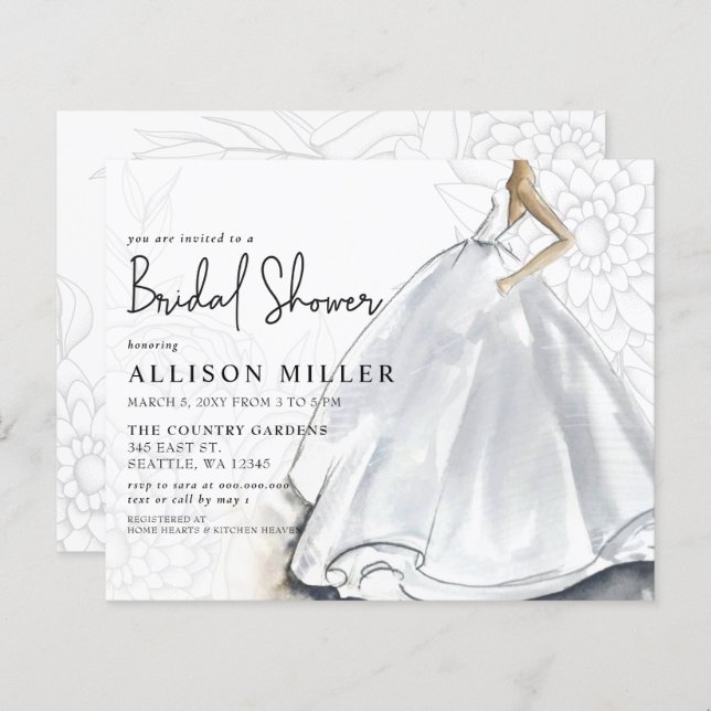 Budget Wedding Dress Bridal Shower Invitation (Front/Back)
