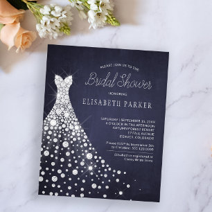 Budget wedding dress navy bridal shower invitation