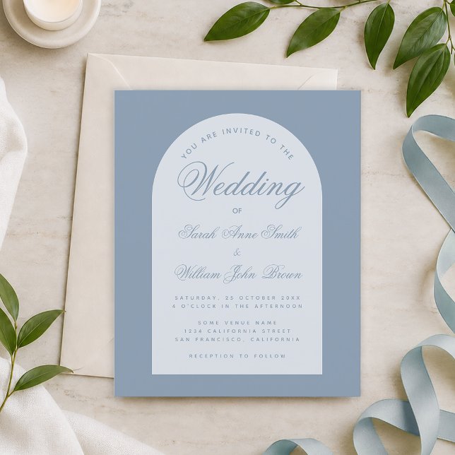 Budget Wedding Dusty Blue Arch Script Invitation  (Creator Uploaded)