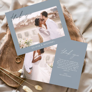 Budget Wedding Dusty Blue Photo Thank You Cards