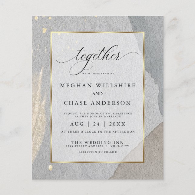 Budget Wedding Elegant Pale Grey Abstract Splash (Front)