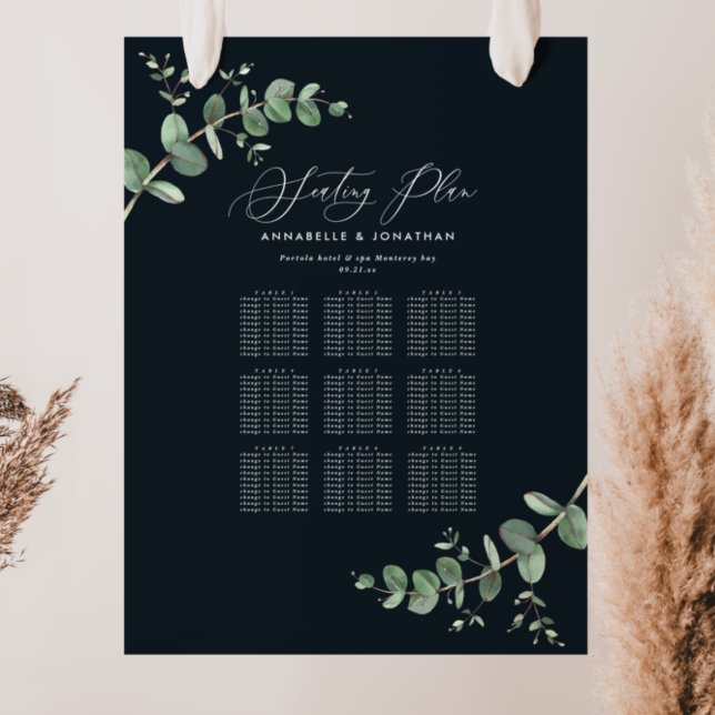 Budget Wedding Eucalyptus black chic seating plan Poster (Creator Uploaded)