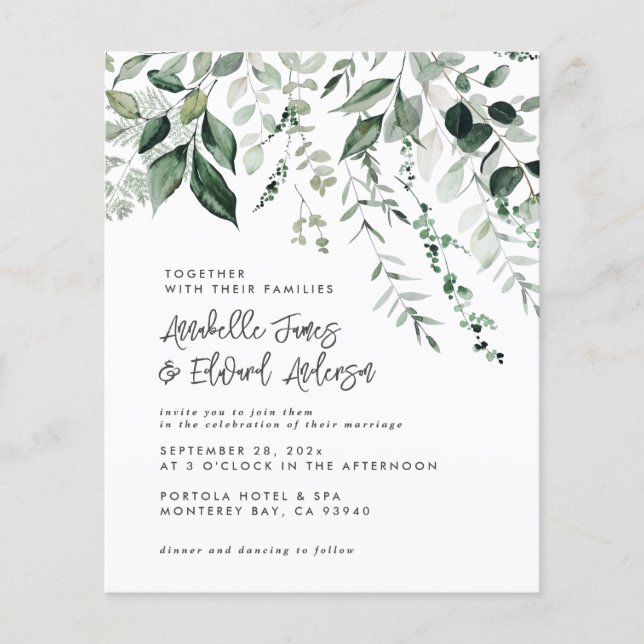 Budget Wedding eucalyptus details, invitation chic Flyer (Front)