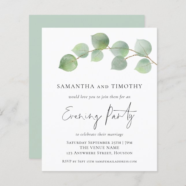 BUDGET Wedding Eucalyptus Evening Party Invite (Front/Back)